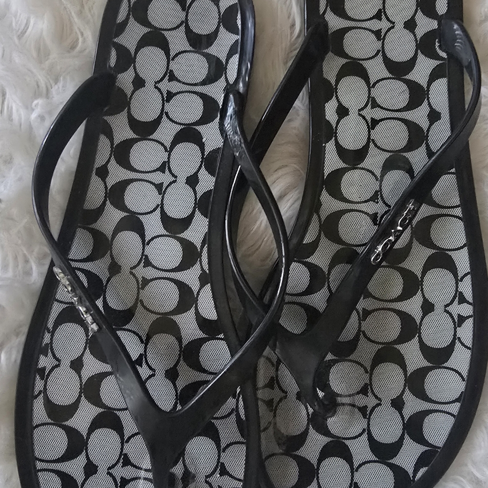 Coach Signature Jelly Thong Sandals Black Sz 10 Preowned